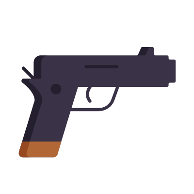 Handgun, Animated Icon, Flat
