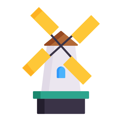 Windmill, Animated Icon, Flat