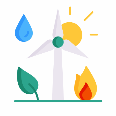 Energy sources, Animated Icon, Flat