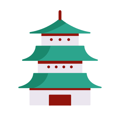 Pagoda, Animated Icon, Flat