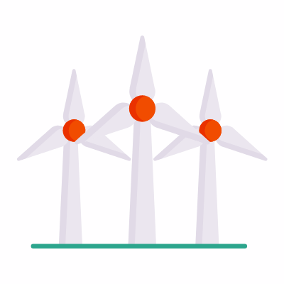 Wind turbines, Animated Icon, Flat